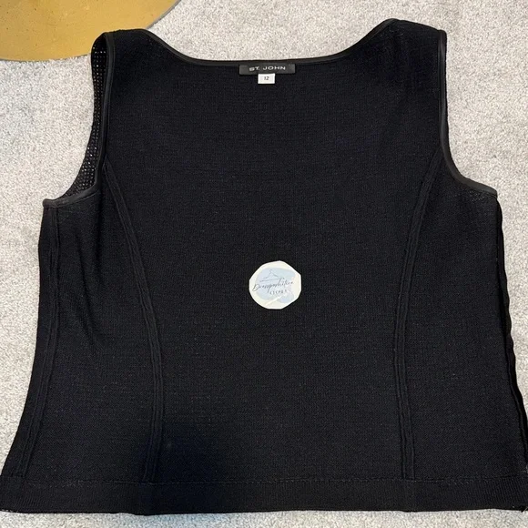 St. John Vintage Women's Knit Metallic Beaded Crop Black Tank Top 2002 - Picture 6 of 7